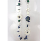 Colier lung cu pietre semipretioase lapis lazuli, turcoaz verde, scoica, perle de cultura si margele din sticla 