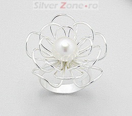 Inele de argint cu perla de cultura model floare