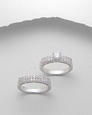 Set de logodna compus din 2 inele din argint 925 cu aspect de aur alb cu imitatii de diamante 12-1-i25144