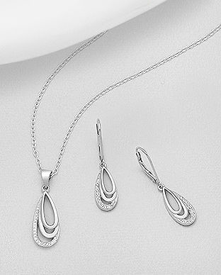 Bijuterii din argint set: cercei si pandantiv cu zirconia 15-1-i59236