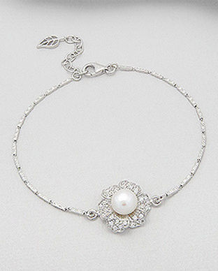 Bratara cu floare din argint cu perla de cultura 13-1-i4747
