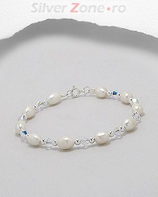 Bratara cu argint, perle de cultura albe si cristale 13-1-i3914A
