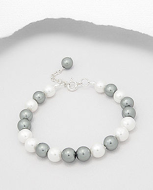 Bratara din argint cu perle albe si gri 13-1-i53109