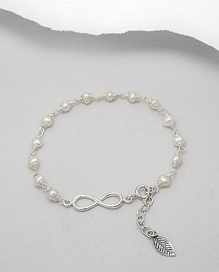 Bratara cu perle de cultura albe si pandantiv infinity din argint 13-1-i43256