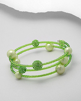 Bratara cu cristal verde si perle 33-1-i468V