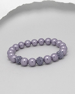 Bratara elastica din perle lila cu cristale 33-1-i3529
