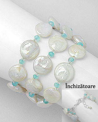 Bratara cu perle in forma de moneda si pietre bleu 33-1-i5621