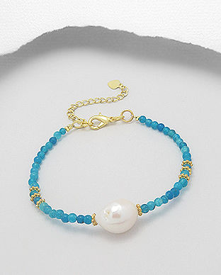 Bratara placata cu aur cu perla de cultura, pietre albastre 33-1-i4860B
