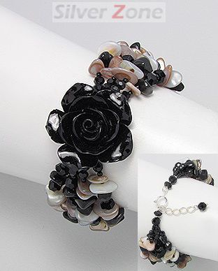 Bratara cu trandafir negru din ceramica si agate 33-1-i33195
