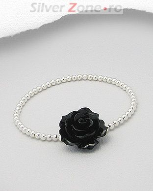 Bratara elastica din bilute de argint cu trandafir negru 13-1-i37713N