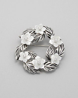 Brosa din argint coroana cu flori din scoica 16-1-i1788