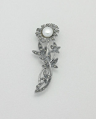 Brosa floare din argint cu perla de cultura 16-1-i57321
