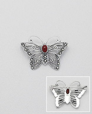 Brosa fluture cu marcasite din argint 16-1-i16137