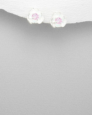 Cercei floricica din argint cu zirconia roz 11-1-i25162roz