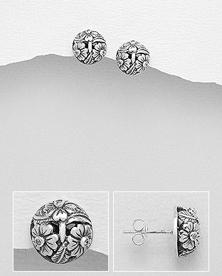 Cercei pe lob cu flori din argint si pietricele 11-1-i5967