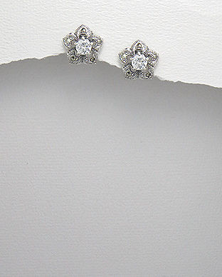 Cercei floricica din argint cu marcasite si cubic zirconia 11-1-i42190
