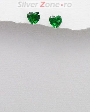 Cercei din argint cu piatra verde in forma de inima 11-1-i37253S