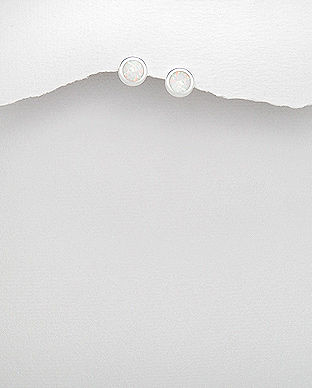 Cercei din argint model rotund cu opal alb 11-1-i53345