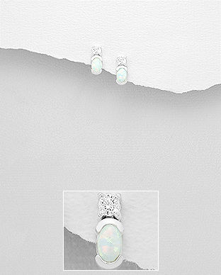 Cercei din argint cu opal alb si cubic zirconia 11-1-i53368