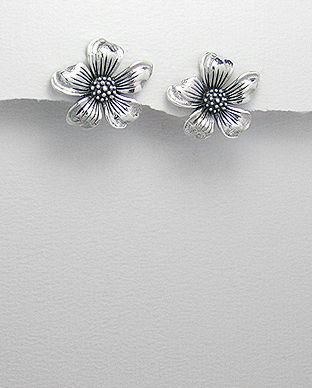 Cercei floare din argint cu aspect patinat 11-1-i25244