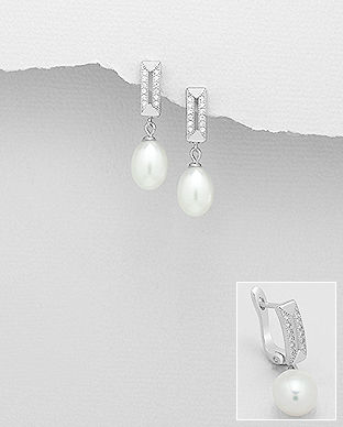 Cercei din argint cu pietricele albe si perla de cultura 11-1-i5728