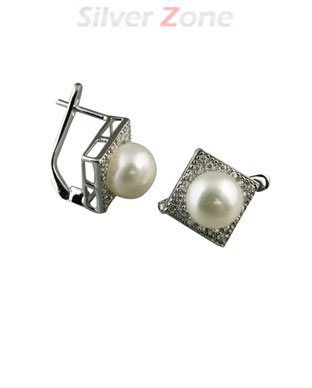 Cercei argint 925 cu perla veritabila si zirconiu alb 11-3-6257