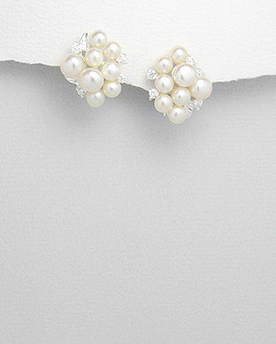 Cercei din argint cu perle albe 11-1-i1615