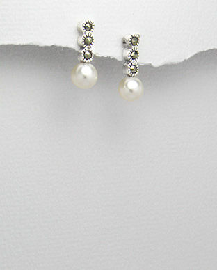 Cercei din argint cu marcasite si perla alba 11-1-i16115