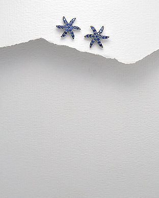 Cercei steluta de mare din argint cu pietre albastre 11-1-i43300B