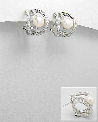 Cercei din argint cu aspect de aur alb cu perla de cultura si inchizatoare tip omega 11-1-i2026