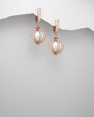 Cercei din argint placat cu aur roz si perla 11-1-i42208