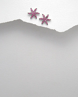 Cercei steluta de mare din argint cu pietre roz 11-1-i43300R