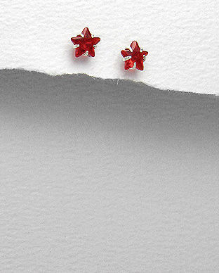 Cercei stelute mici din argint cu zirconia rosu 11-1-i21154
