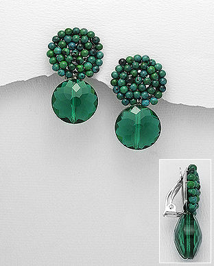 vase page Indigenous Cercei clips cu azurit verde si cristale 31-1-i5631V | SilverZone.ro