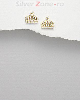 Cercei din argint placat cu aur coroana cu pietricele 11-1-i41167