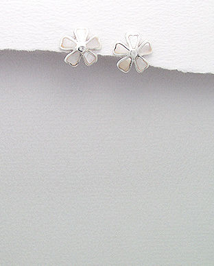 Cercei floricica din argint cu sidef alb 11-1-i3354