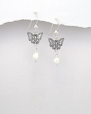 Cercei fluture din argint cu perla de cultura 11-1-i4744