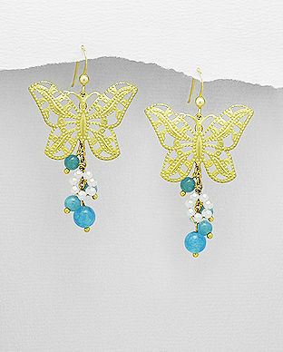Cercei fluture auriu cu pietre bleu 31-1-i5431