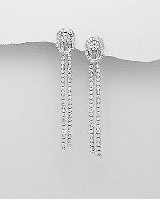 Cercei lungi cu pietricele transparente din argint 11-1-i59195