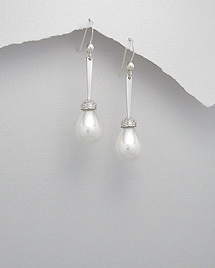 Cercei din argint cu perla alba in forma de para 11-1-i3340