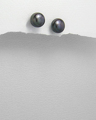 Cercei cu perla neagra de cultura de 9 mm si argint 11-1-i471
