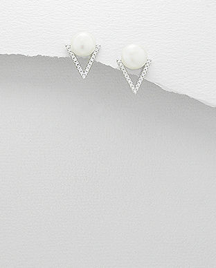 Cercei din argint cu perla alba de cultura 11-1-i5132 