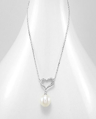 Colier din argint cu inimioara si perla de cultura 14-1-i5916