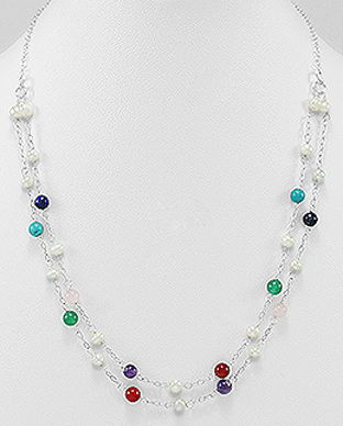 Colier din argint cu pietre colorate si perle de cultura 14-1-i5922