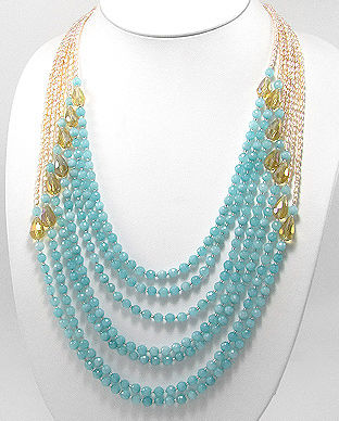 Colier cu pietre semipretioase jad bleu, perle piersic de cultura 34-1-i33184
