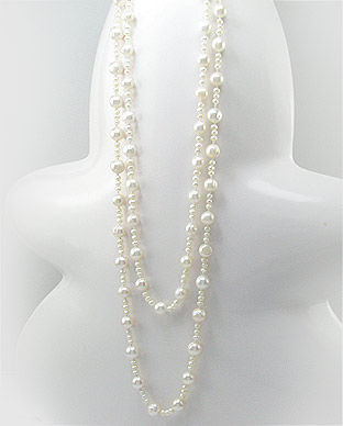 Colier foarte lung de 160 cm cu perle albe de cultura 34-1-i1021
