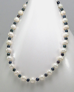Colier cu perle de cultura albe, negre si inchizatoare din argint 14-1-i4315M