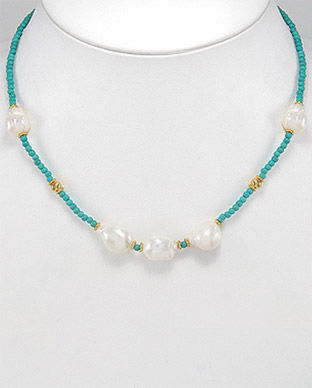 Colier cu perla de cultura, turcoaz 34-1-i4859