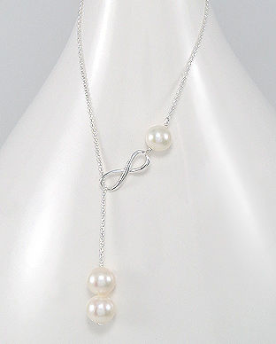 Colier cu perle albe de cultura si simbol infinit din argint 14-1-i4912