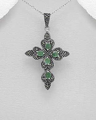 Cruce cu smarald si marcasite din argint 17-1-i62328